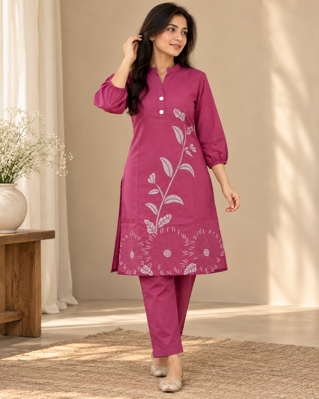 Elegant Rose Pink Chanderi Silk Embroidered Co-Ord Set