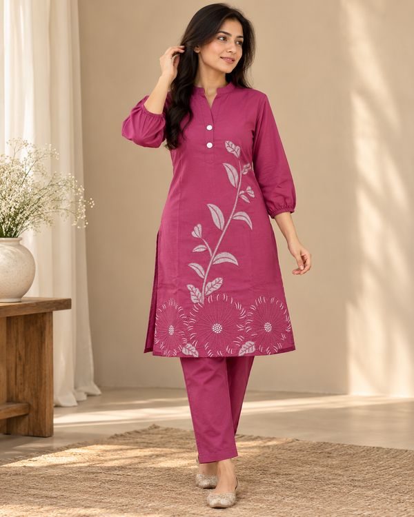 Elegant Rose Pink Chanderi Silk Embroidered Co-Ord Set
