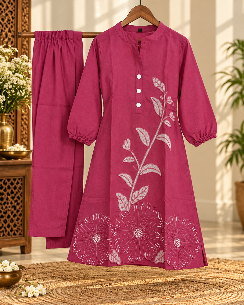 Elegant Rose Pink Chanderi Silk Embroidered Co-Ord Set