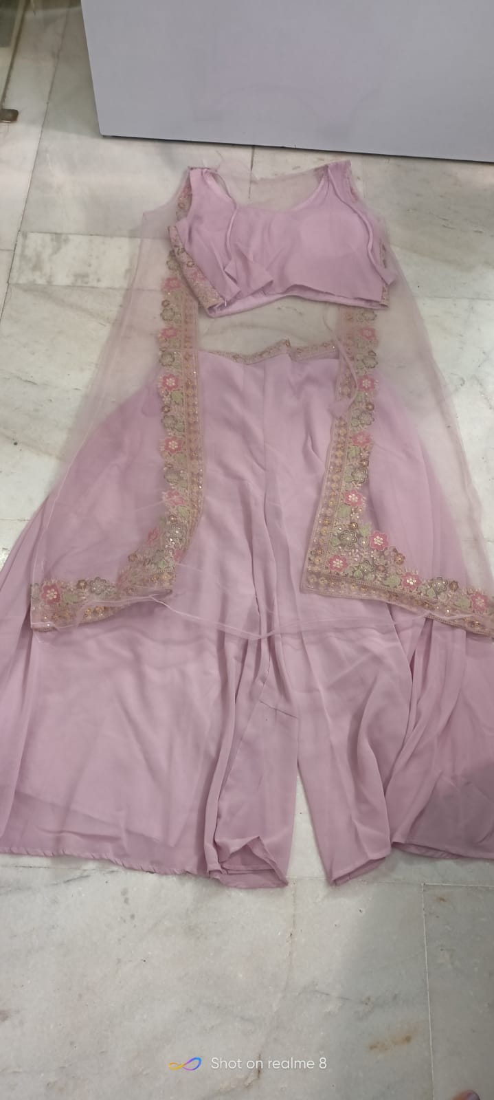 Elegant Mauve Pink Embroidered Three-Piece Sharara Set