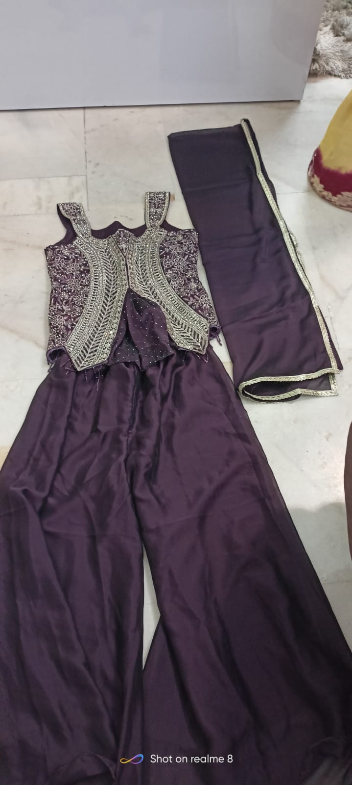 Elegant Deep Plum Diamond Work Three-Piece Suit