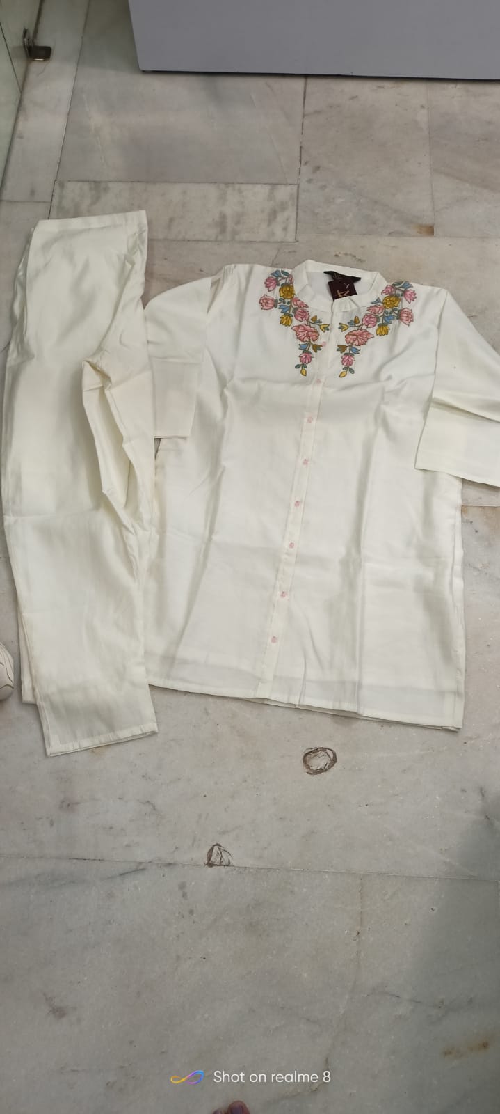 Elegant White Chanderi Silk Embroidered Co-Ord Set