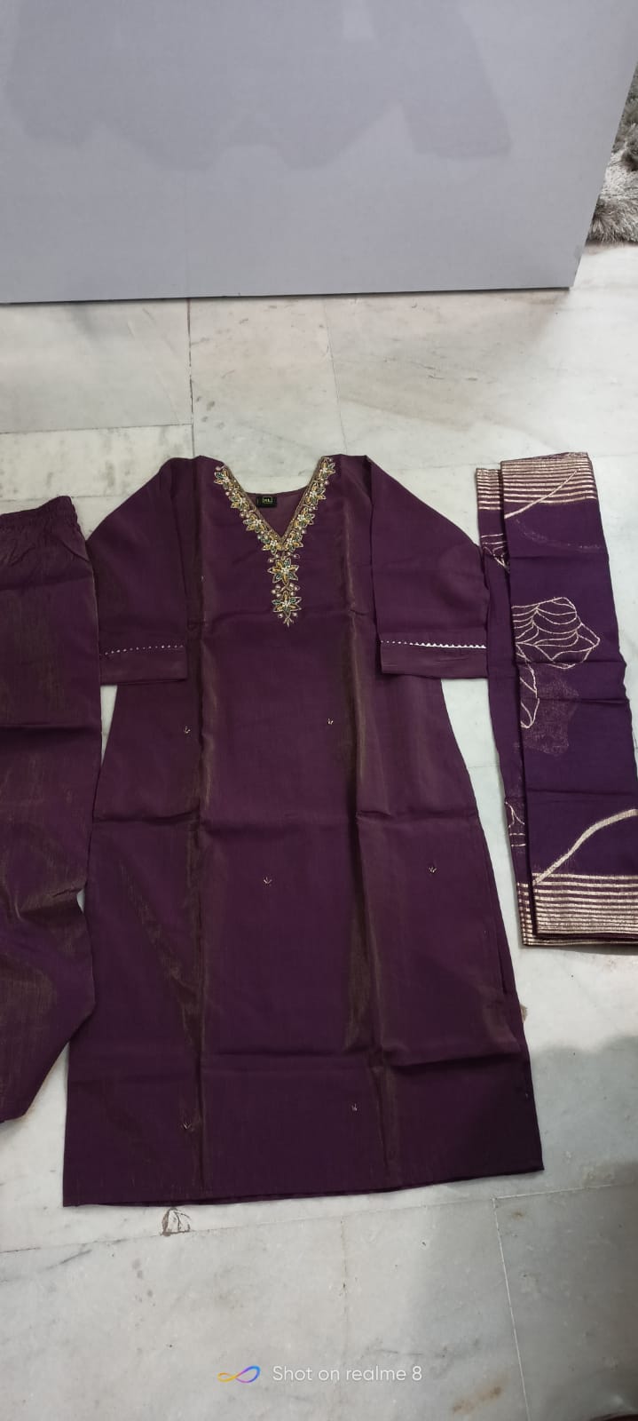 Royal Plum Handwork Silk Three-Piece Suit Set